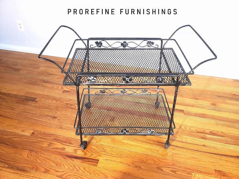 Mid Century Russell Woodard Wrought Iron Rolling Bar Cart / Server image 2