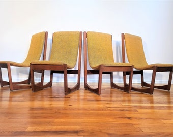 Mid Century High Back and Scooped Set of Four Dining Chairs