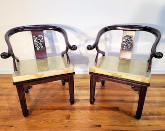 Mid Century Modern James Mont Chinoiserie Style Horseshoe Chairs
