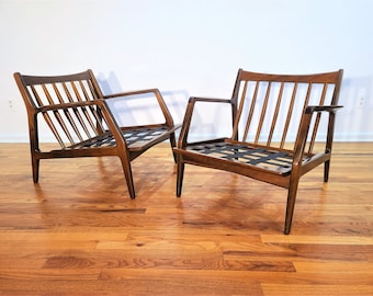 Mid Century Lawrence Peabody Danish Pair of Wood Lounge Chairs