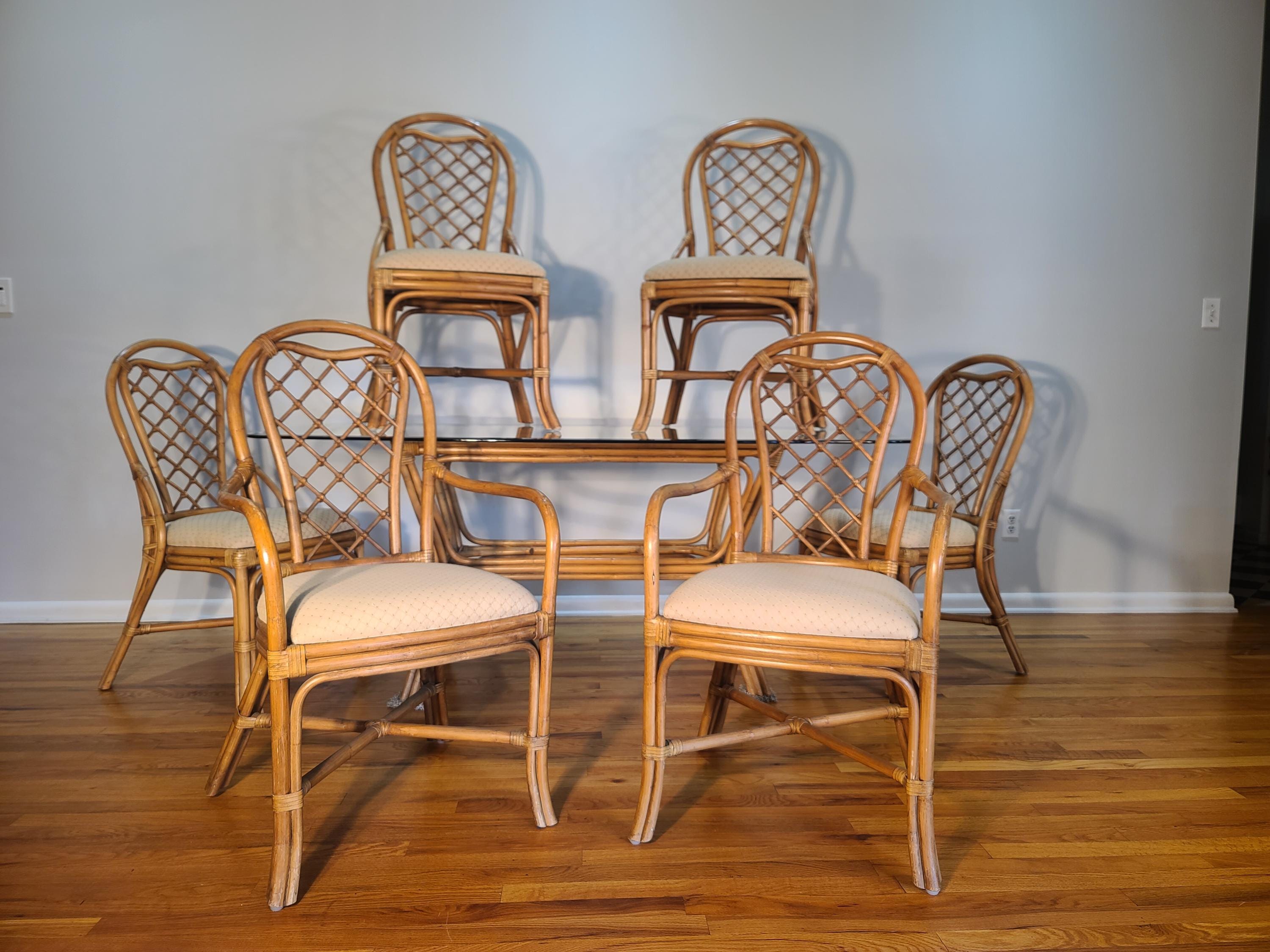 Mid Century Rattan Dining Set With Six Chairs and Table - Etsy