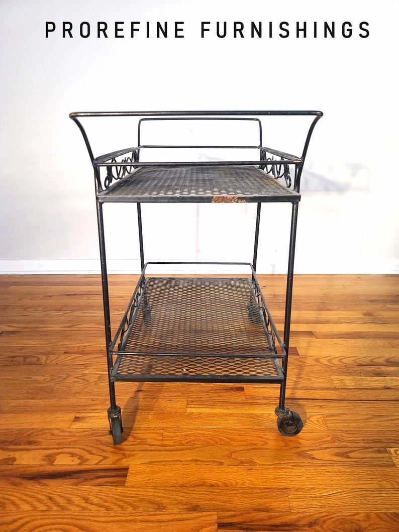 Mid Century Russell Woodard Wrought Iron Rolling Bar Cart / Server image 4