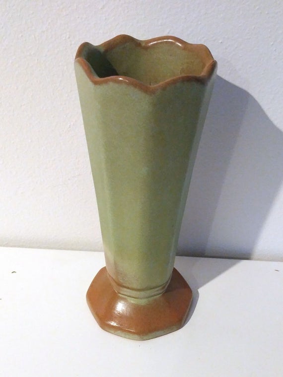 Mid Century Frankoma Pottery Bud Vase 38 Green & Brown Etsy