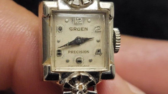 Vintage Gruen Precision 10K White Gold Filled Dia… - image 3