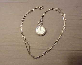 Vintage Bucherer Silver Plated & Sterling Silver (0.800) Chain Manual Wind Ladies Pendant Watch