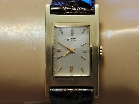 Rare Vintage Girard Perregaux 14K Gold Rectangula… - image 2