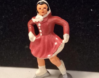 Antique Barclay Woman Skater Lead Toy Figure