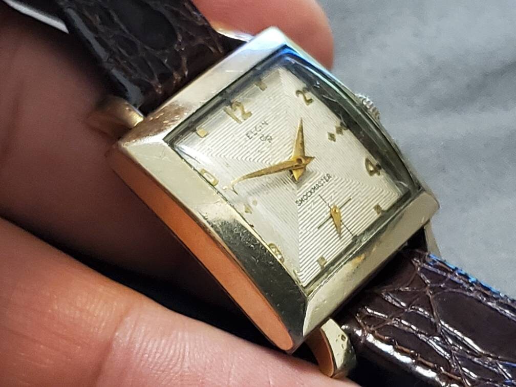 ELGIN SHOCK MASTER スモセコ メンズ ヴィンテージ 手巻き Rare Vintage Elgin Shock Master Rectangular Manual Wind