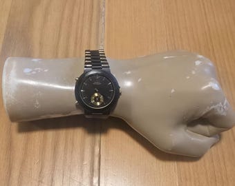 ビ*セ様 SEIKO Symphony オーバル型掛時計電池つき Vintage Seiko 8M25-7159 Alarm Chronograph Black & Gold Men's Watch