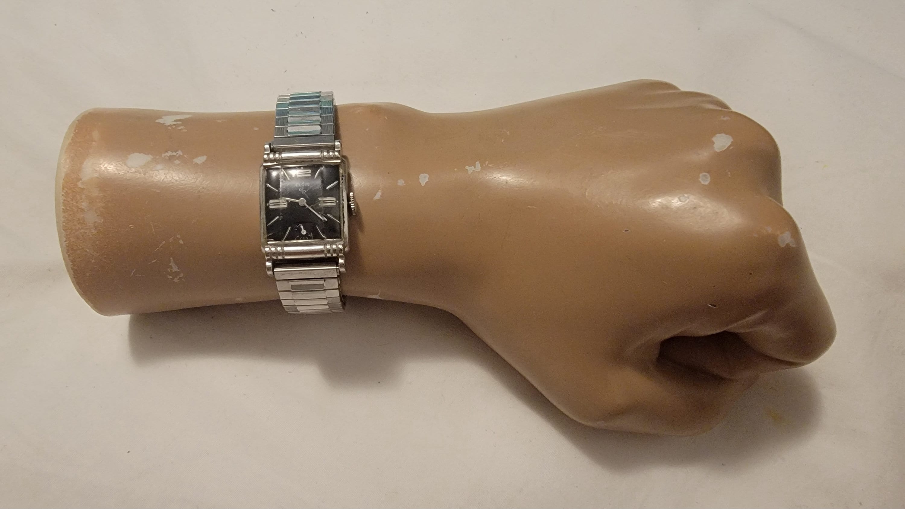 Vintage Elgin 10k White RGP 17 Jewels Rectangular Manual Wind