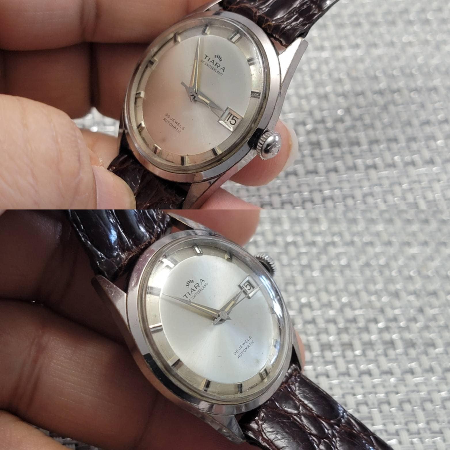 Vintage Tiara of Switzerland Stainless Steel 25 Jewels Automatic