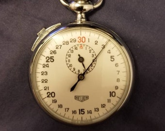 Vintage Heuer Ref#260605 30 Sec/15 Mins 1970&#39;s Manuel Wind Stopwatch