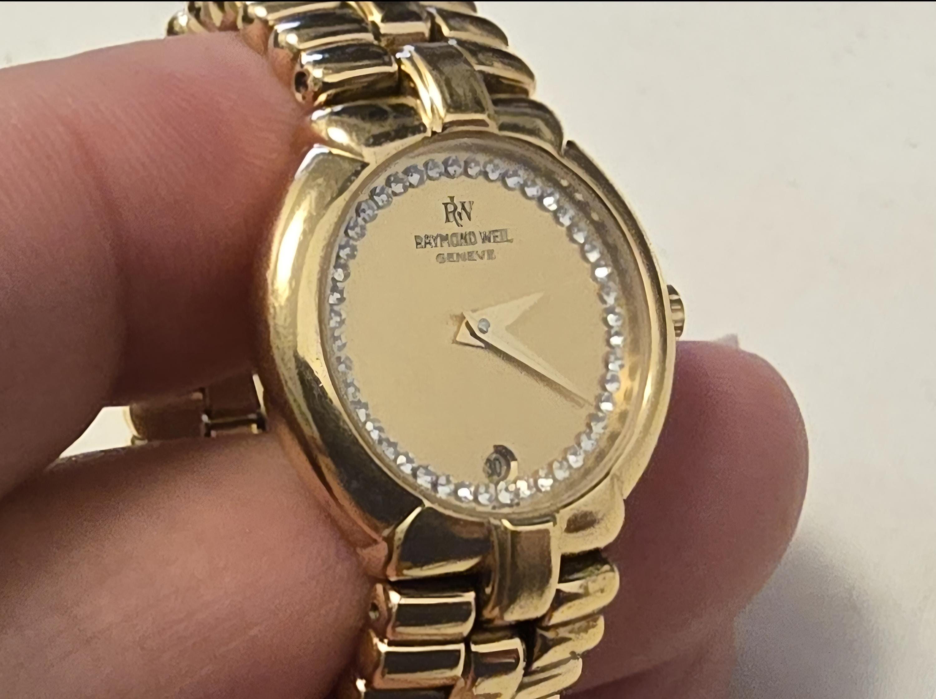Vintage Raymond Weil 5954 18k Gold Electroplated Diamonds Quartz