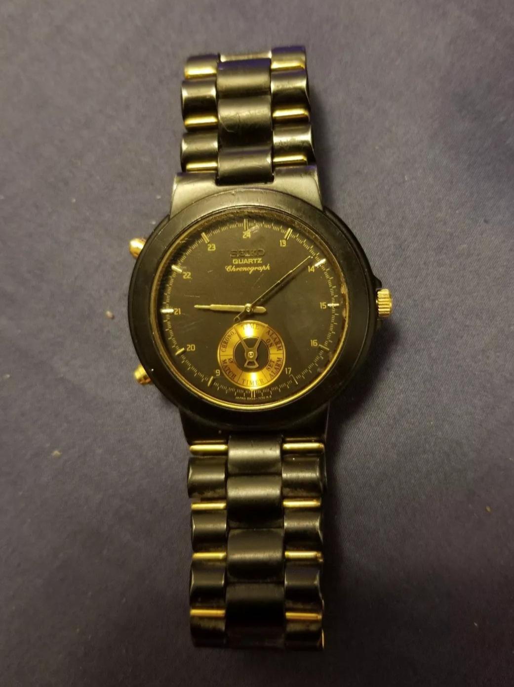 Vintage Seiko 8M25-7159 Alarm Dancing Hands Chronograph Black