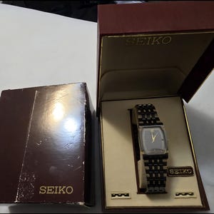 Rare Vintage Seiko 2A32-5230 Metal & Gold Plated Rectangular Quartz Men's Watch