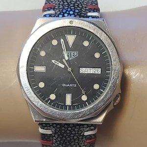 Vintage Heuer 980.004 Black Dial Day-Date Stainless Steel Men&#39;s Quartz Watch