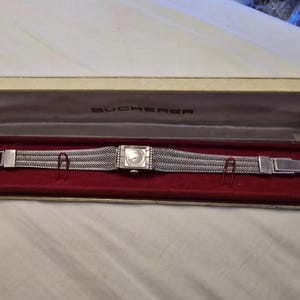 Rare Vintage Bucherer 5.1703 Stainless Steel Swiss-Made Rectangular Manual Wind Ladies Watch
