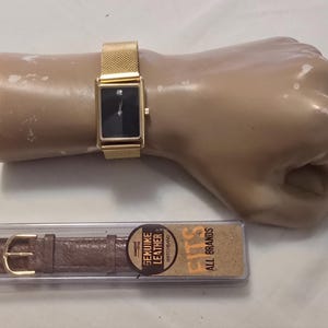 Vintage Wittnauer Gold Plated Tank Rectangular Diamond Quartz Men's Watch