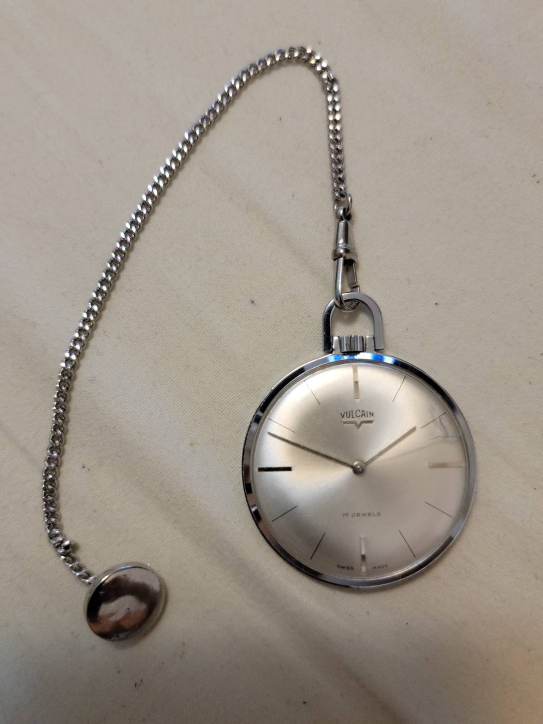 Rare Vintage Vulcain 17 Jewel Stainless Steel Men's Pocket