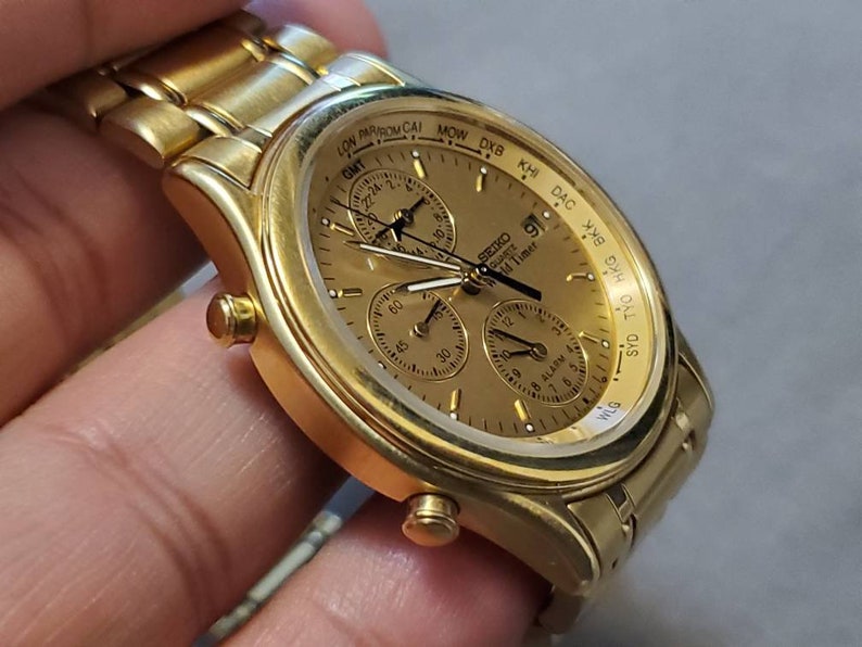 Seiko World Timer 5T526A29 Chronograph Alarm Gold Plated Etsy