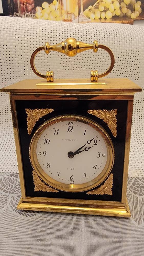 Rare Vintage Tiffany & Co Electric Brass Swiss Made Carriage Clock