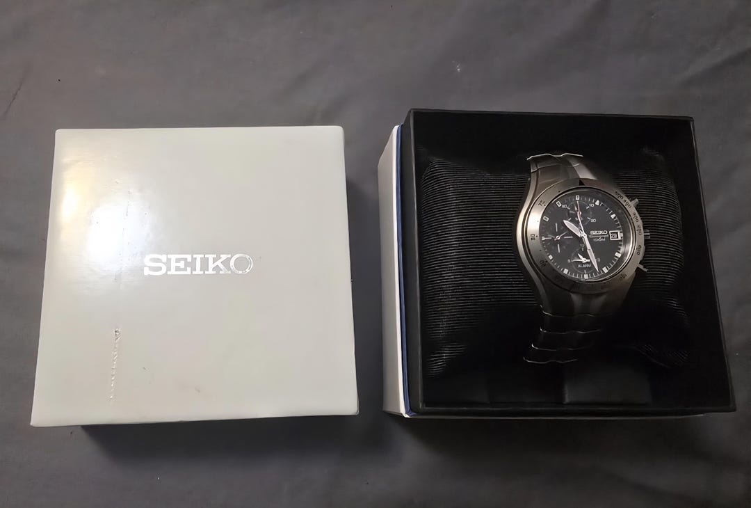 Vintage Seiko 7T62-0AS0 Titanium Alarm Chronograph Quartz Men's