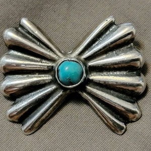 Vintage Sterling Silver Turquoise Design Navajo Sand Cast Pin/Brooch