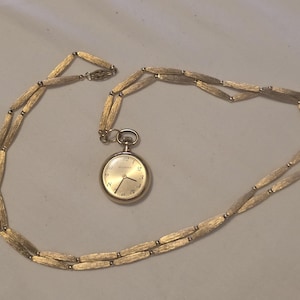 Rare Vintage Bucherer Gold Plated Flower Design Swiss Made Manual Wind Ladies Pendant Watch (32" Inch Chain)