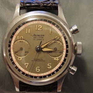 Rare Vintage Avalon Stainless Steel Two Registered Chronograph Valjoux 23 Manual Wind Men&#39;s Watch