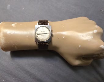 Vintage Waltham Stainless Steel Rectangular Swiss-Made 17 Jewels Manual Wind Men's Watch