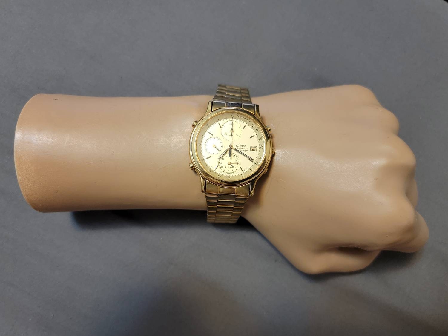 Vintage Seiko 7T32-6A5A Chronograph Alarm Gold Plated Quartz - Etsy Norway