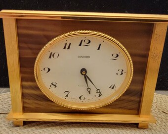 Rare Vintage Concord #632 Brass & Wood Enamel 8 Days Swiss Electric Mantle Clock