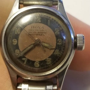 Super Rare Doxa Military Two-tone Dial Manual Winding Ladies Watch 1950's