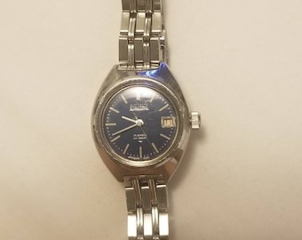 Vintage Seiko Automatic 17 Jewel Ladies Hi Beat Blue Dial Date Indicator Watch