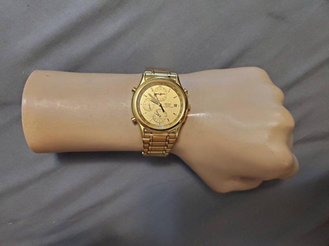 Seiko World Timer 5T526A29 Chronograph Alarm Gold Plated Etsy