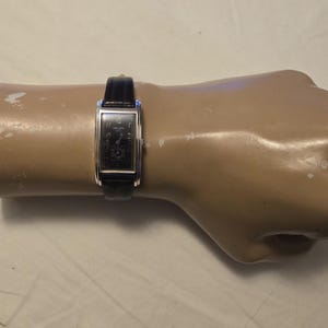 Rare Vintage Gruen Curvex Base Metal Black Dial Tank Quartz Men's Watch