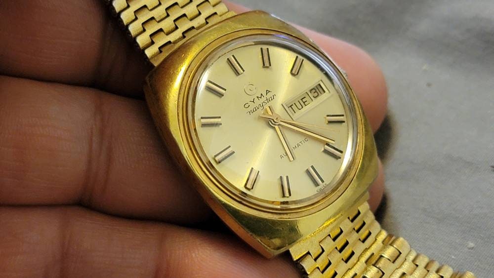 Rare Vintage Cyma Navystar 7.824.001.8 Gold Filled Day date