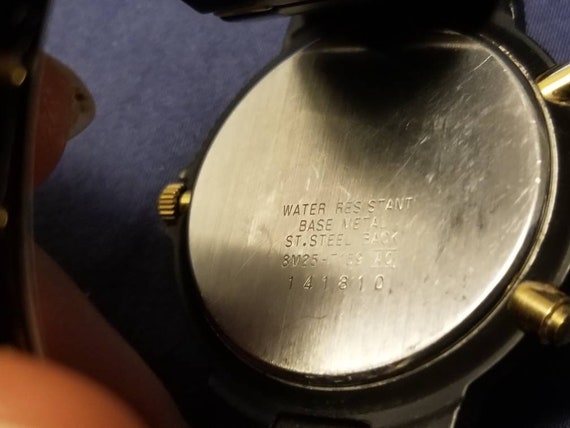Vintage Seiko 8M25-7159 Alarm Chronograph Black & Gold Men's Watch