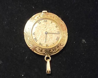 Vintage Elgin #5372 Förgylld manuell uppdragen damklocka med hänge