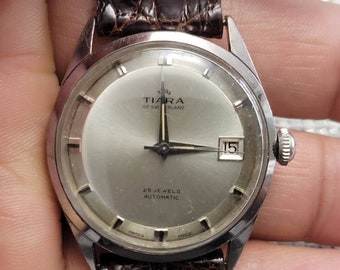 Vintage Tiara Of Switzerland Stainless Steel 25 Jewels Automatic Men's Watch