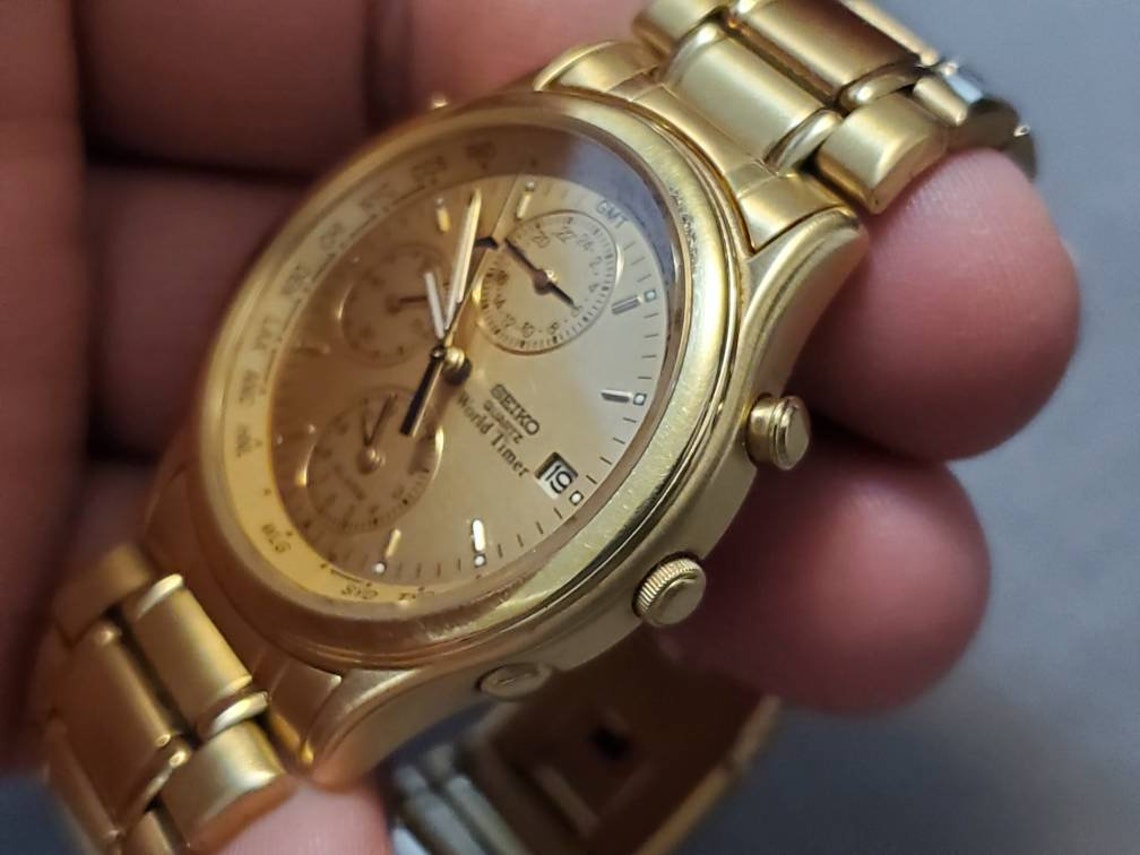 Seiko World Timer 5T526A29 Chronograph Alarm Gold Plated Etsy UK