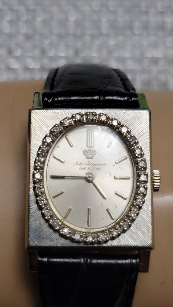 Vintage Jules Jurgensen 14K White Gold Diamonds m… - image 2