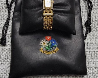 Rare Vintage Bucherer 280.520 Gold Plated CZ & Onyx Mother Of Pearl Dial Quartz Watch