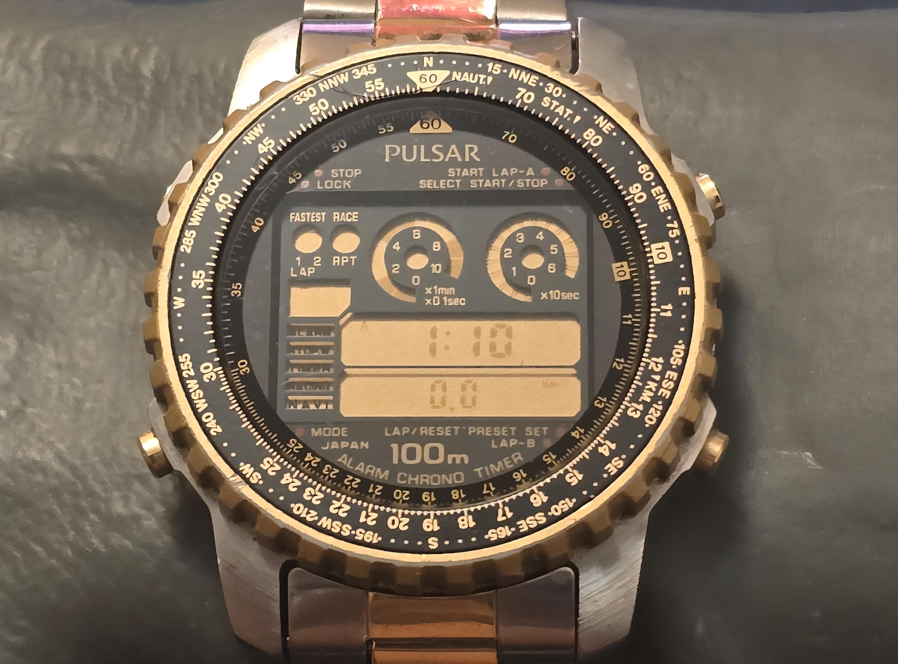 Rare Vintage Pulsar by Seiko W358-5A00 Stainless Steel & Gold