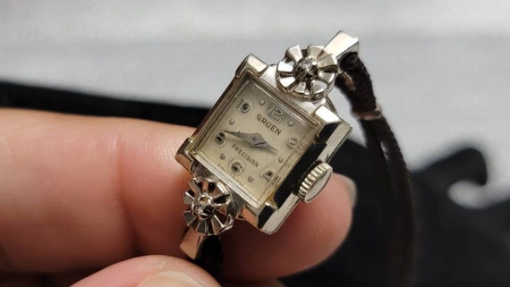 Vintage Gruen Precision 10K White Gold Filled Dia… - image 4