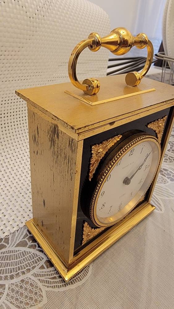 Rare Vintage Tiffany & Co Electric Brass Swiss Made Carriage Clock