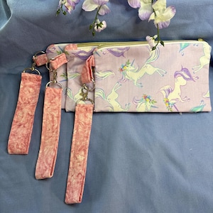 Unicorn Zippered Pouch: Handmade Kids Wristlet Bag