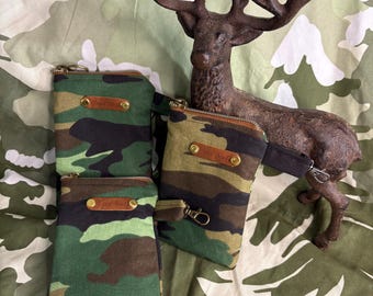 Green Camo Zipper Pouch  5.5x 4 inch size