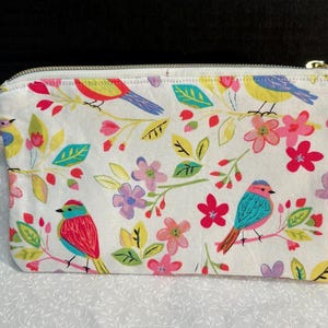 Spring Bird and Flowers Zipper Pouch, Makeup bag, Phone Bag, Travel Bag