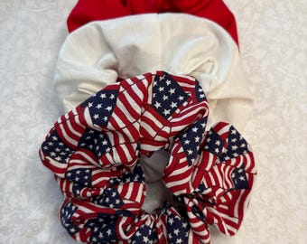 American Patriotic Scrunchies - Red, White, and Blue - Set of 3